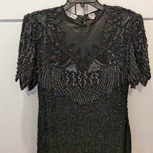 Scala Sequin Embellished Black Beaded Gown